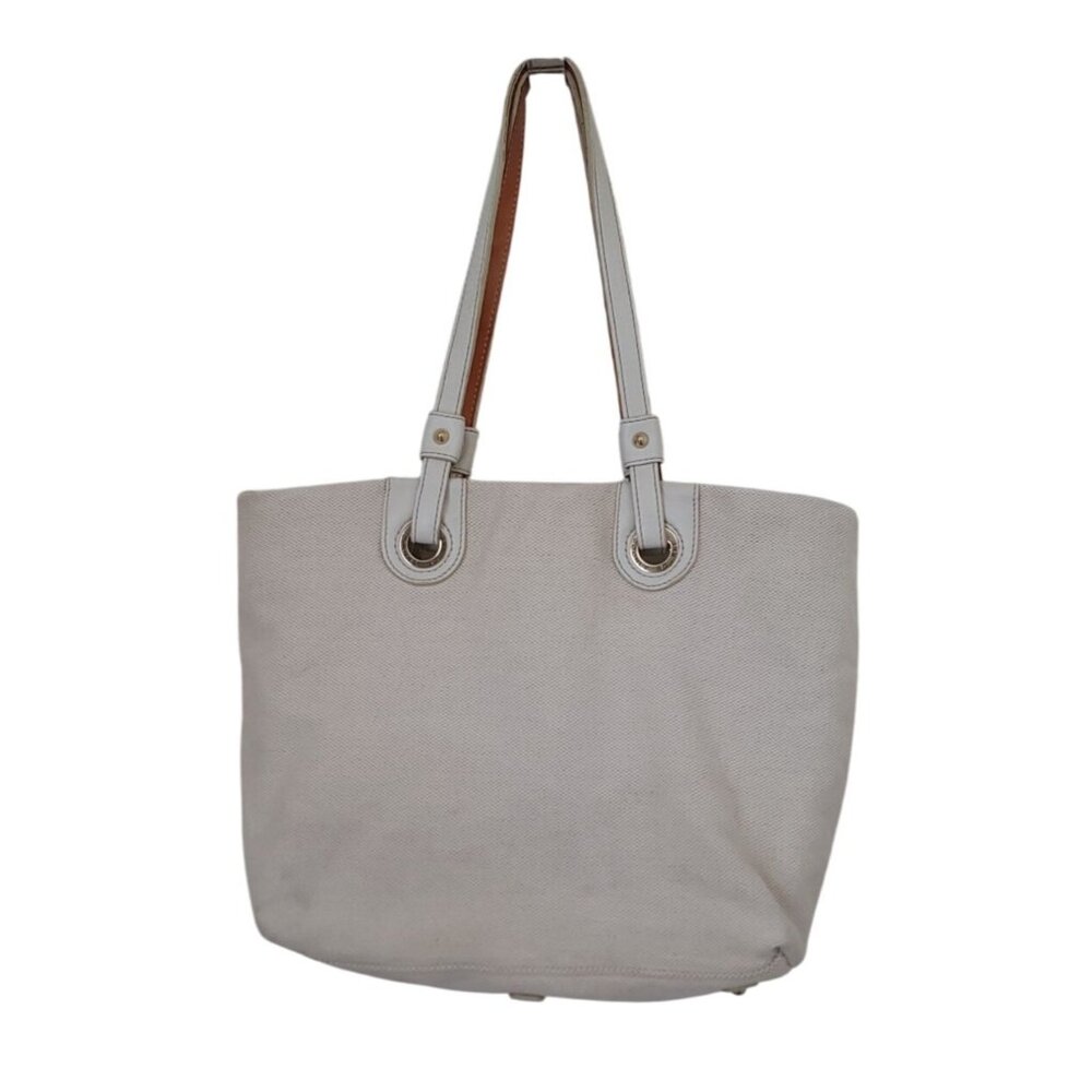 DOONEY & BOURKE Women's Cream Canvas Shopper Tote Bag Leather Handles - Picture 1 of 15